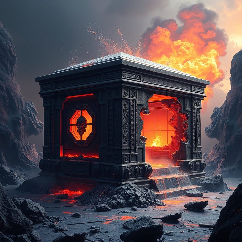 Intricate Fantasy Sarcophagus in Deep, Vibrant Colors