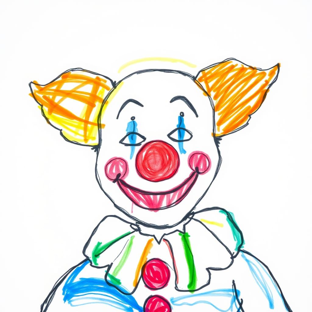 Childlike Crayon Drawing of a Clown