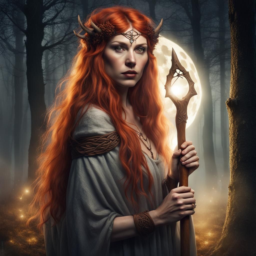 Celtic Druid Seeress in Misty Woods