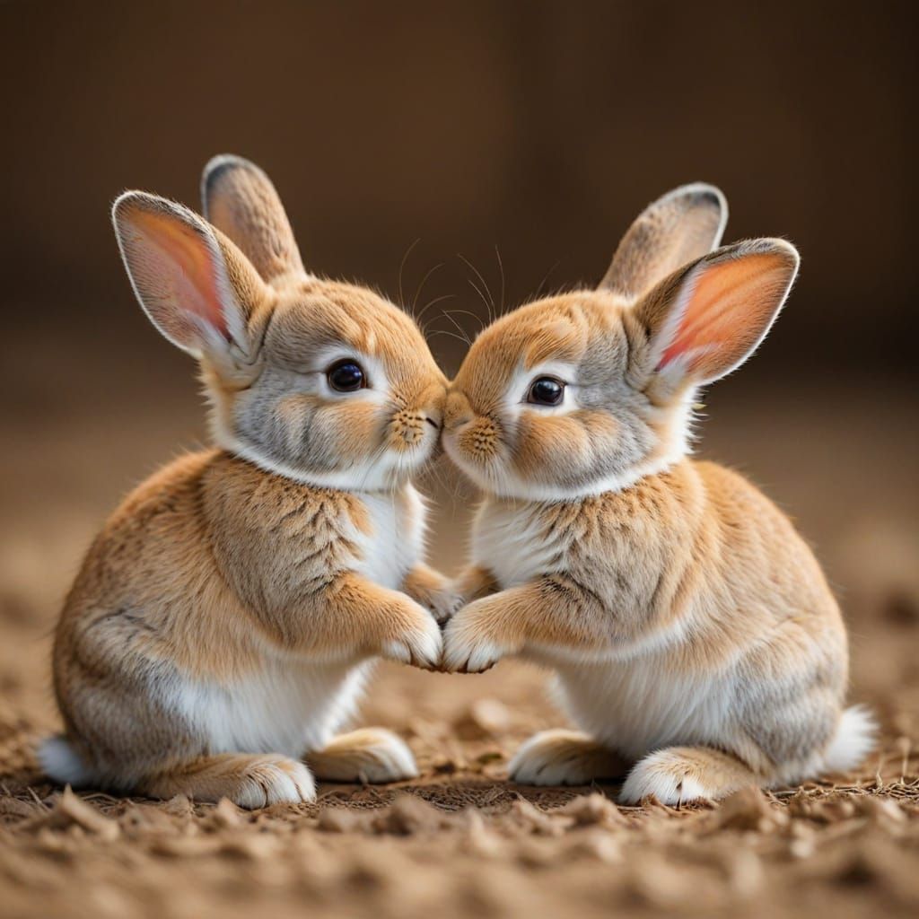 Rabbits Surrounded by Romantic Red Hearts