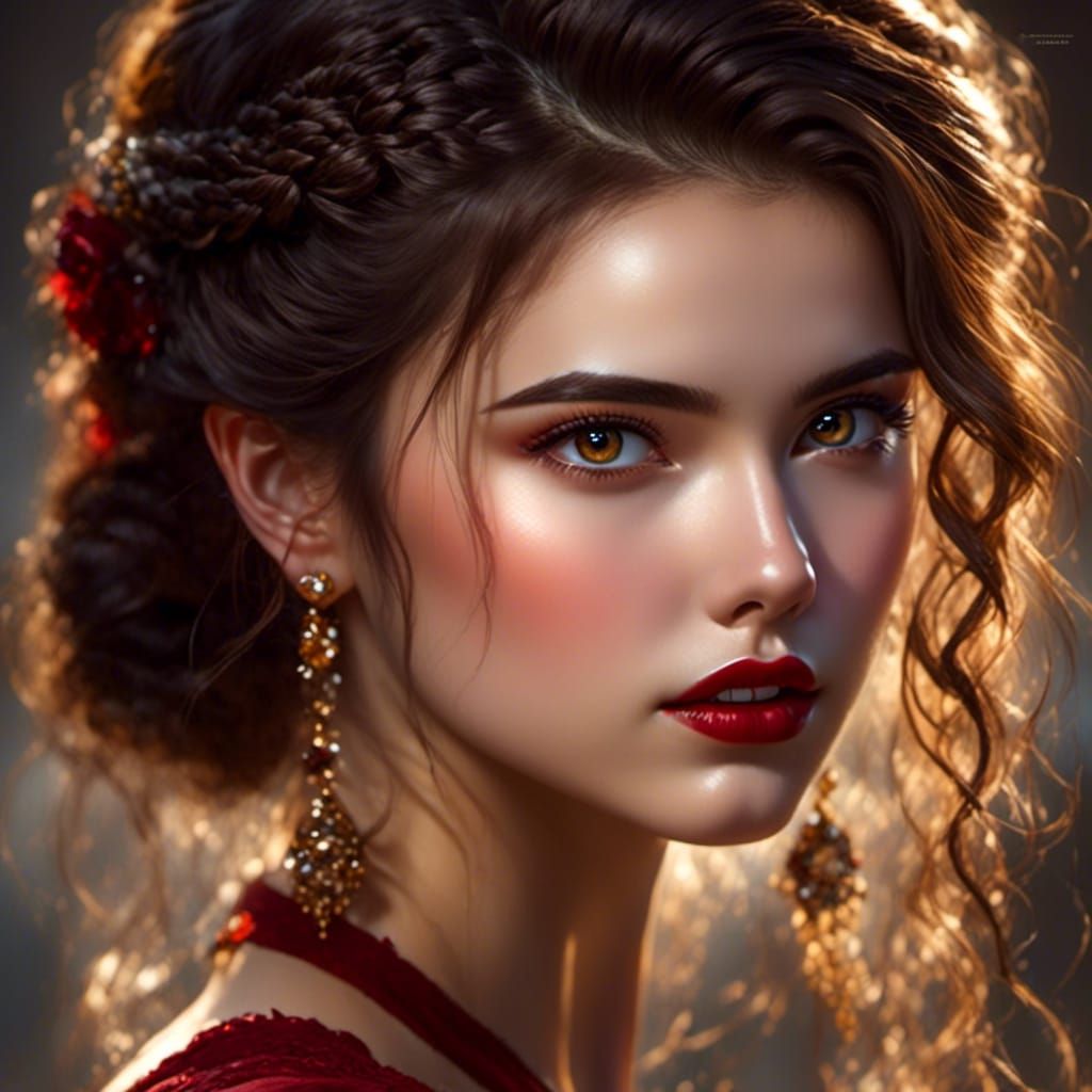 Teen Girl in Red Gown Digital Painting