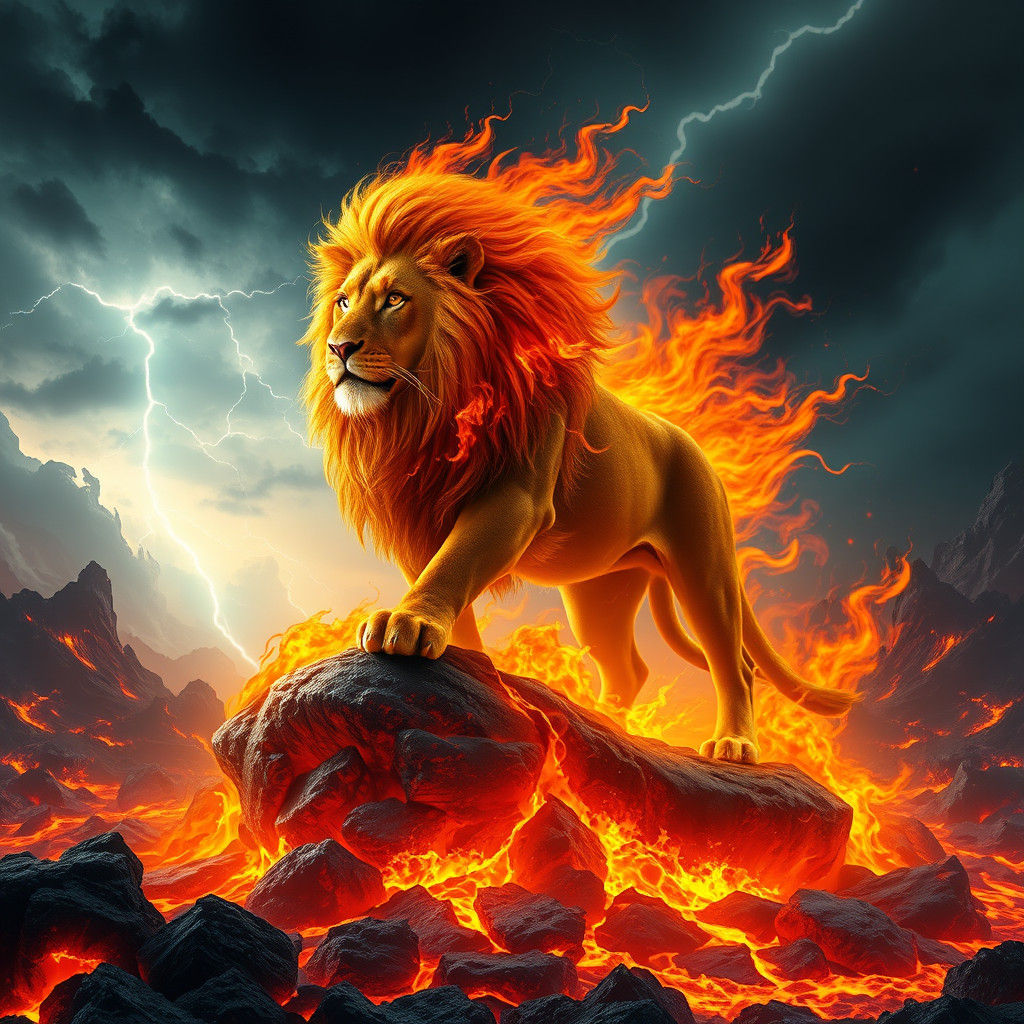 Fiery Lioness in Fantasy Concept Art Style