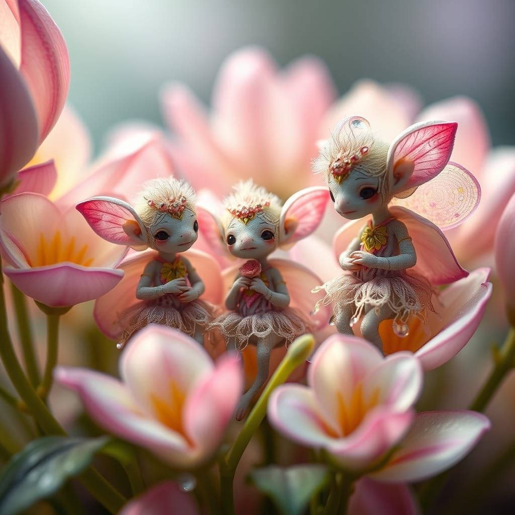 Tiny Humanoids Living in a Flower, Dreamlike Art