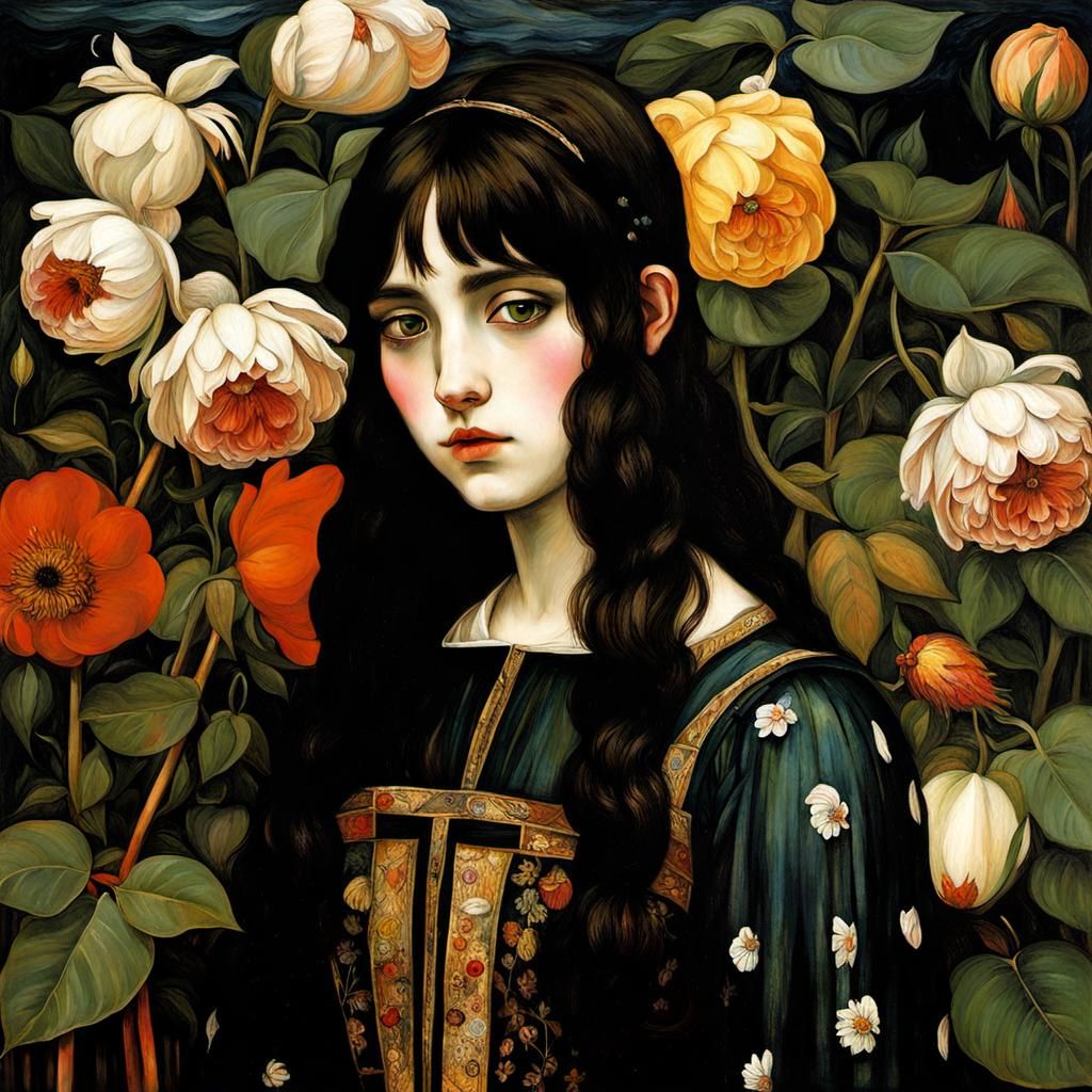 Emo Girl Portrait in Renaissance Klimt Style