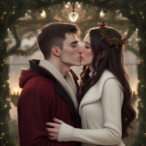 Romantic Christmas Moment under Sparkling Mistletoe