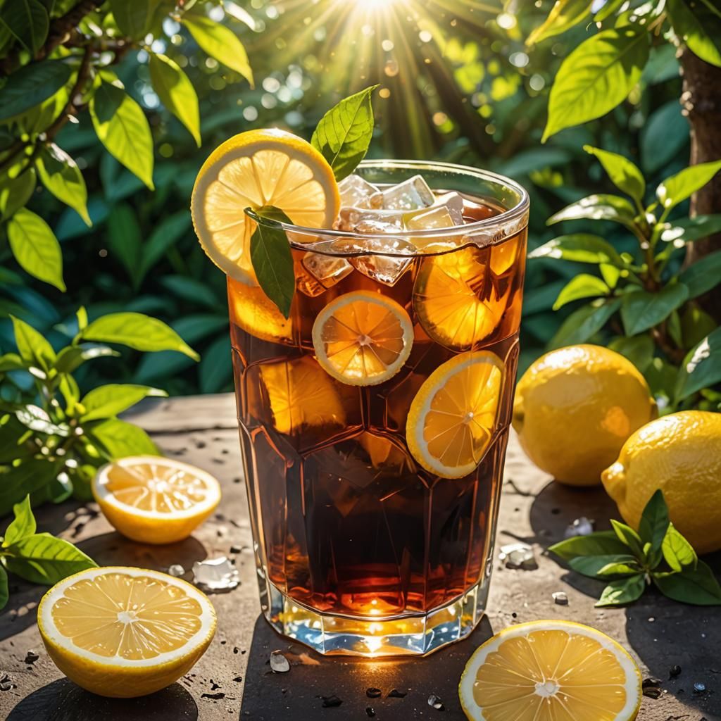 Iced Black Tea with Lemon in Anime Style