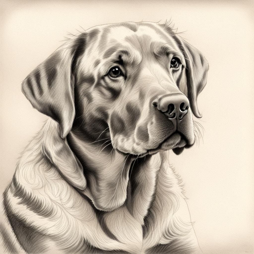 Monochrome Pencil Sketch of Labrador with Head Cocked