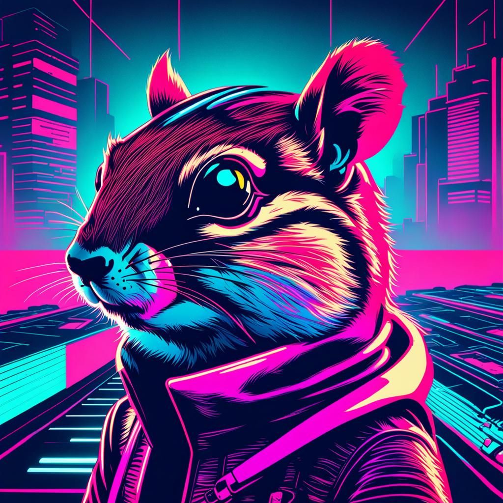 Chipmunk in Synthwave Neon Style