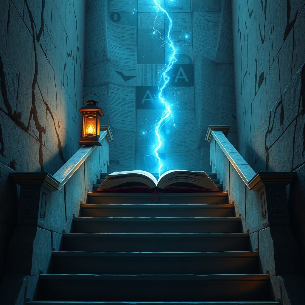 Stairs to Knowledge with Lantern Light