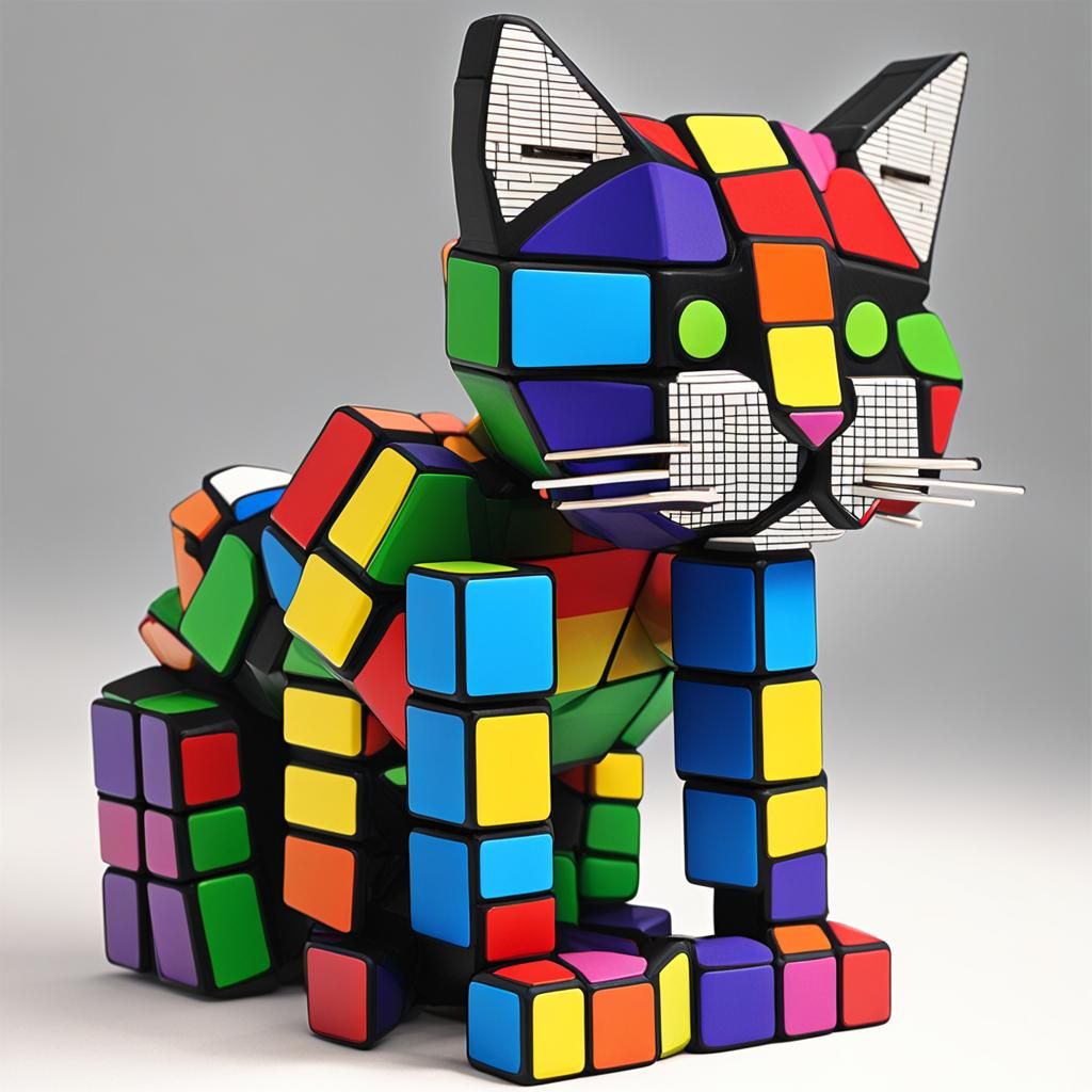 Rubik's Cube Cat in Playroom: Digital Art