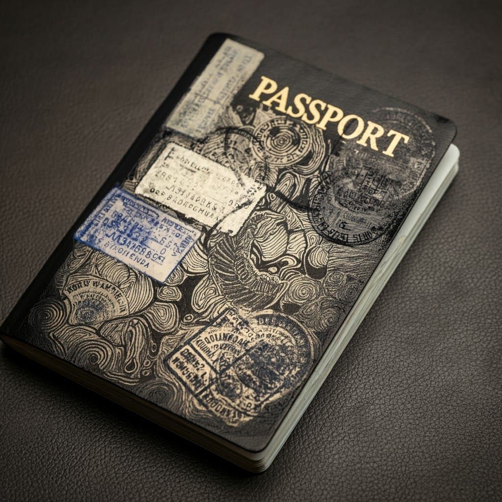 Abstract Passport Sketch in Black and White