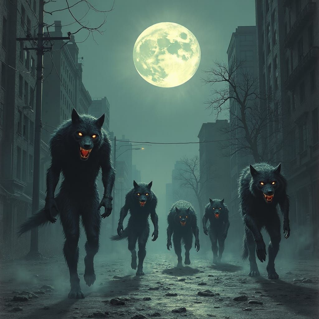 Werewolves in a Haunting Detroit Cityscape