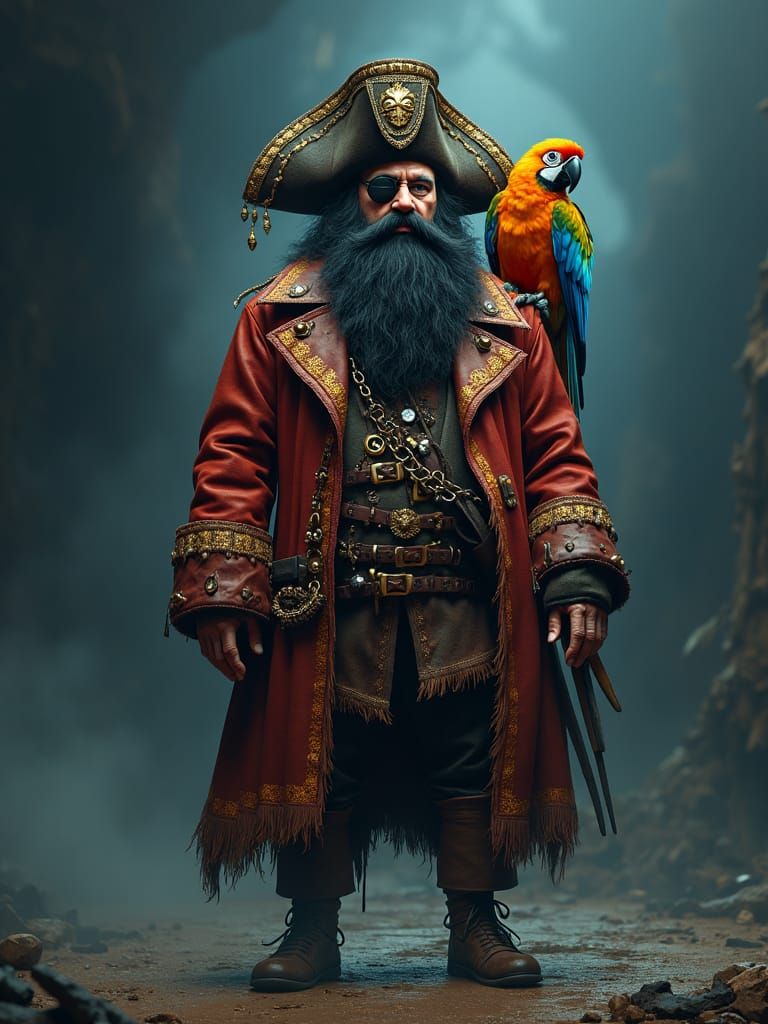 Pirate with Parrot Digital Art
