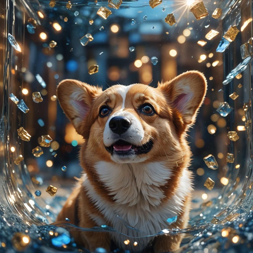 Corgi Gazing Through Glass: Hyper-Realistic Digital Art