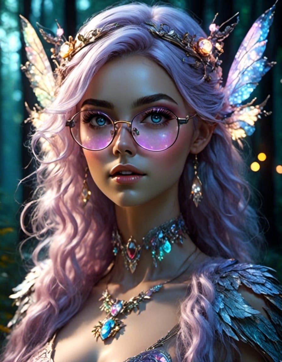Fae Woman Portrait with Round Glasses in Anime Realism