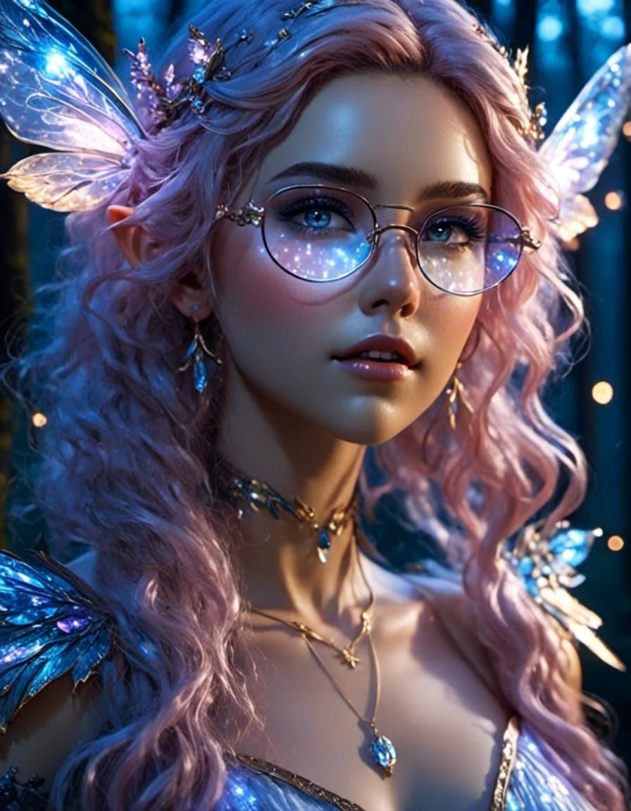 Fae Woman Portrait with Round Glasses in Anime-Realism
