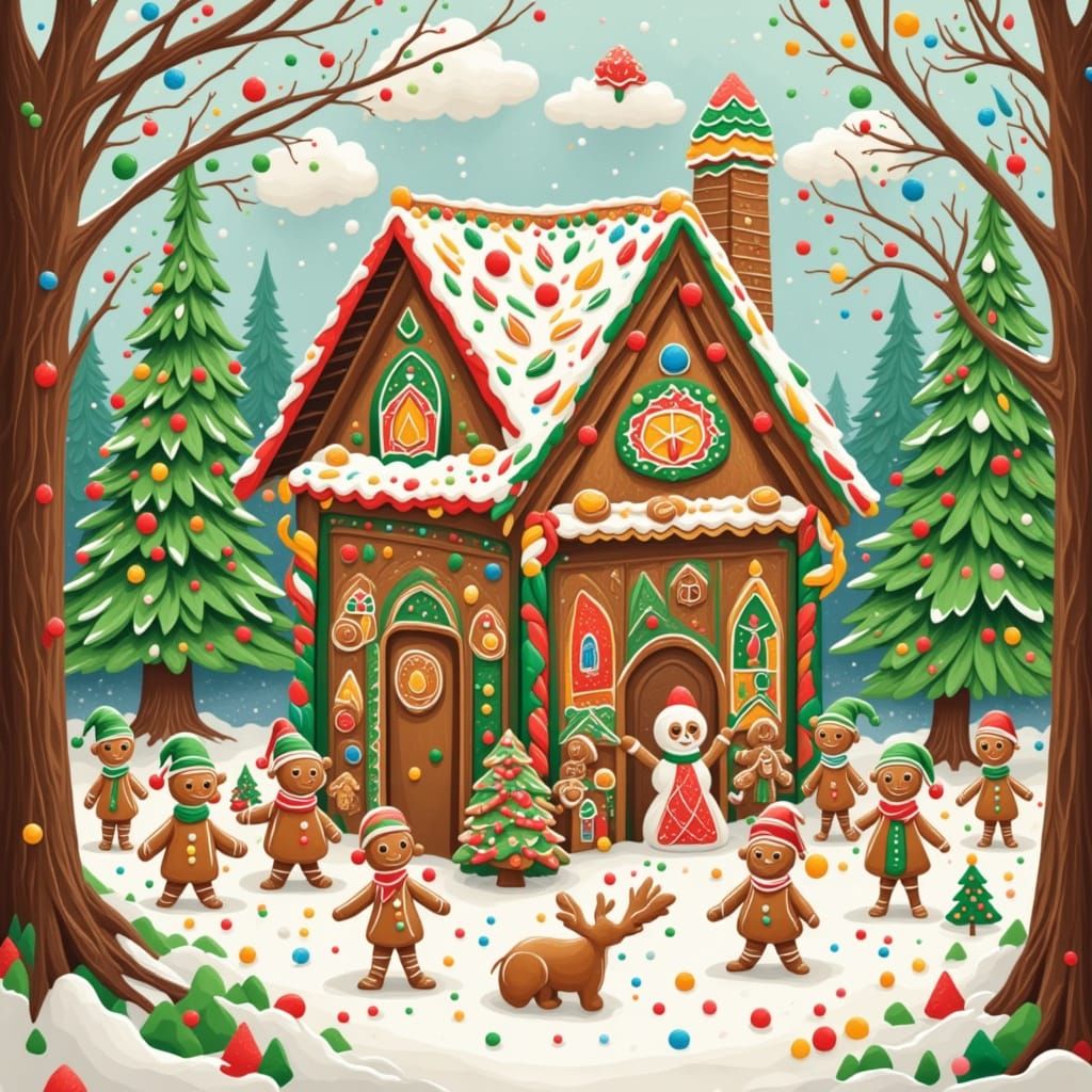 Festive Gingerbread Men Sing in Snowy Forest