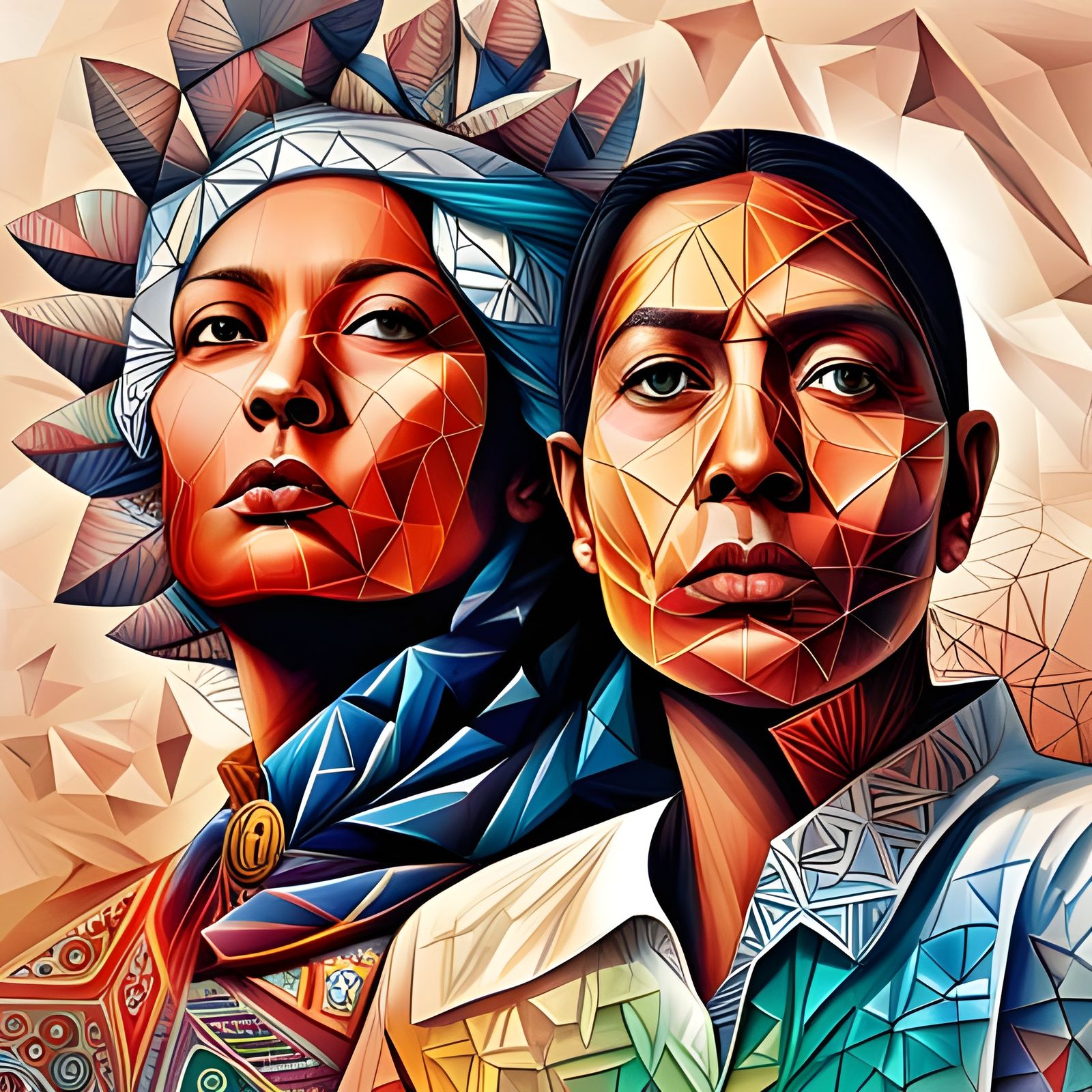 Fractal Shattered Native American Woman Portrait