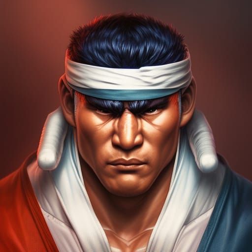 Ryu Street Fighter Portrait in Art Nouveau Style