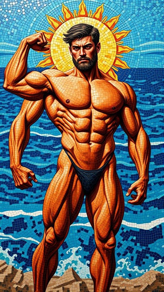 Classical Bodybuilder in Byzantine Mosaic Style