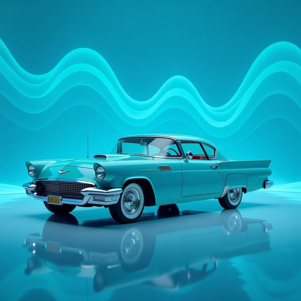 Futuristic Turquoise Car with Soundwave Background