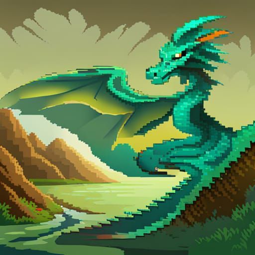 Pixel Art Dragon in Digital Style