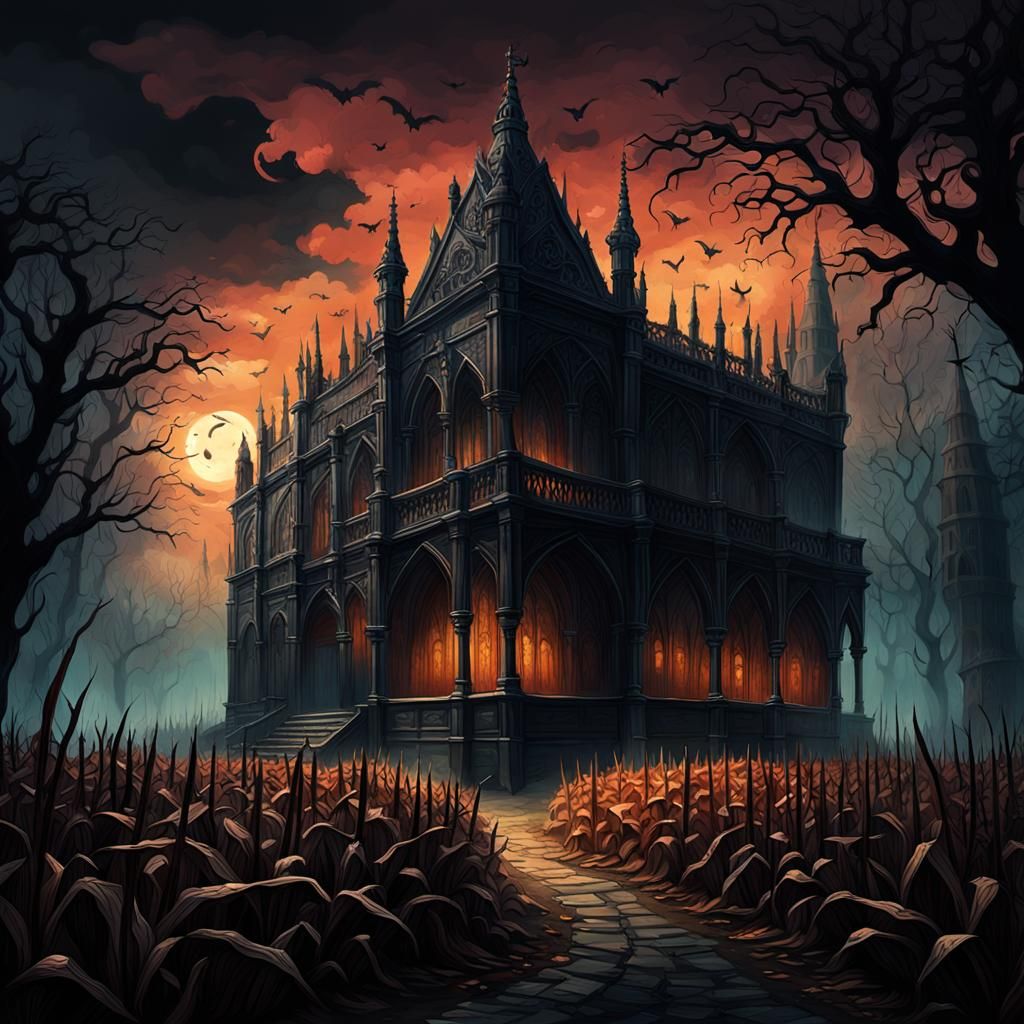 Eerie Scarecrow in Gothic Dark Fantasy Landscape