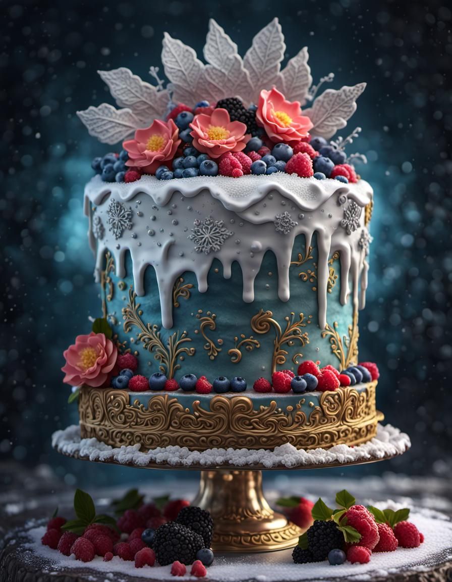 Extravagant Sculpted Cake with Icing and Berries