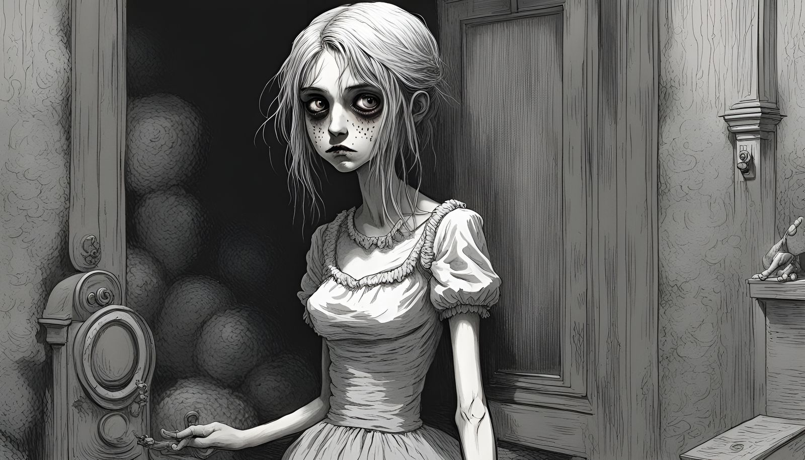 Eerie Emo Woman in Horror Illustration Style