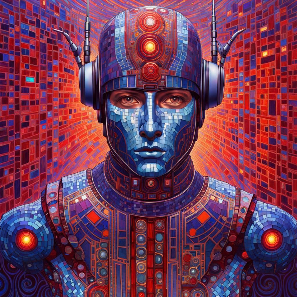 Surreal Cyberpunk Robot in Byzantine Mosaic Style