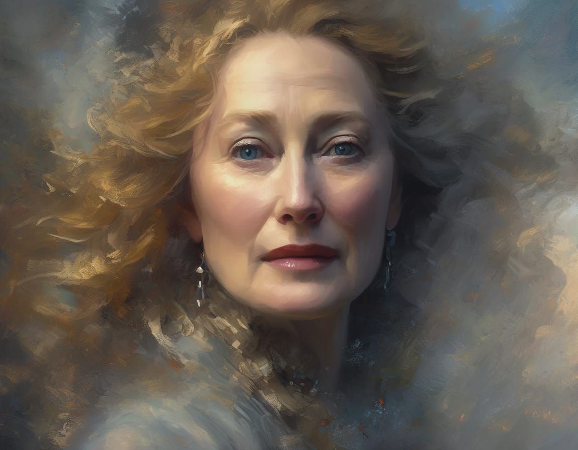 Meryl Streep Portrait in Impasto Chalk Art Style