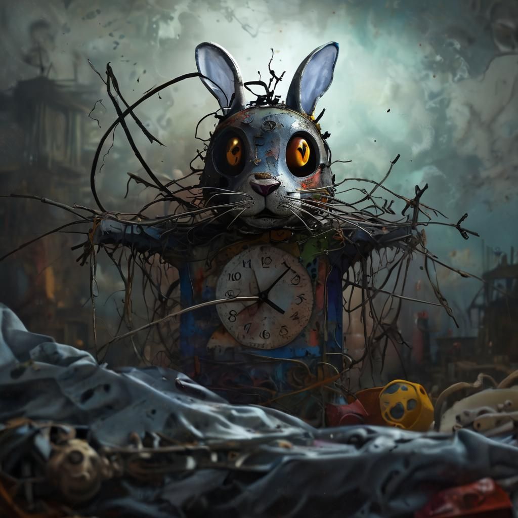 Surreal White Rabbit in a Colorful Mess