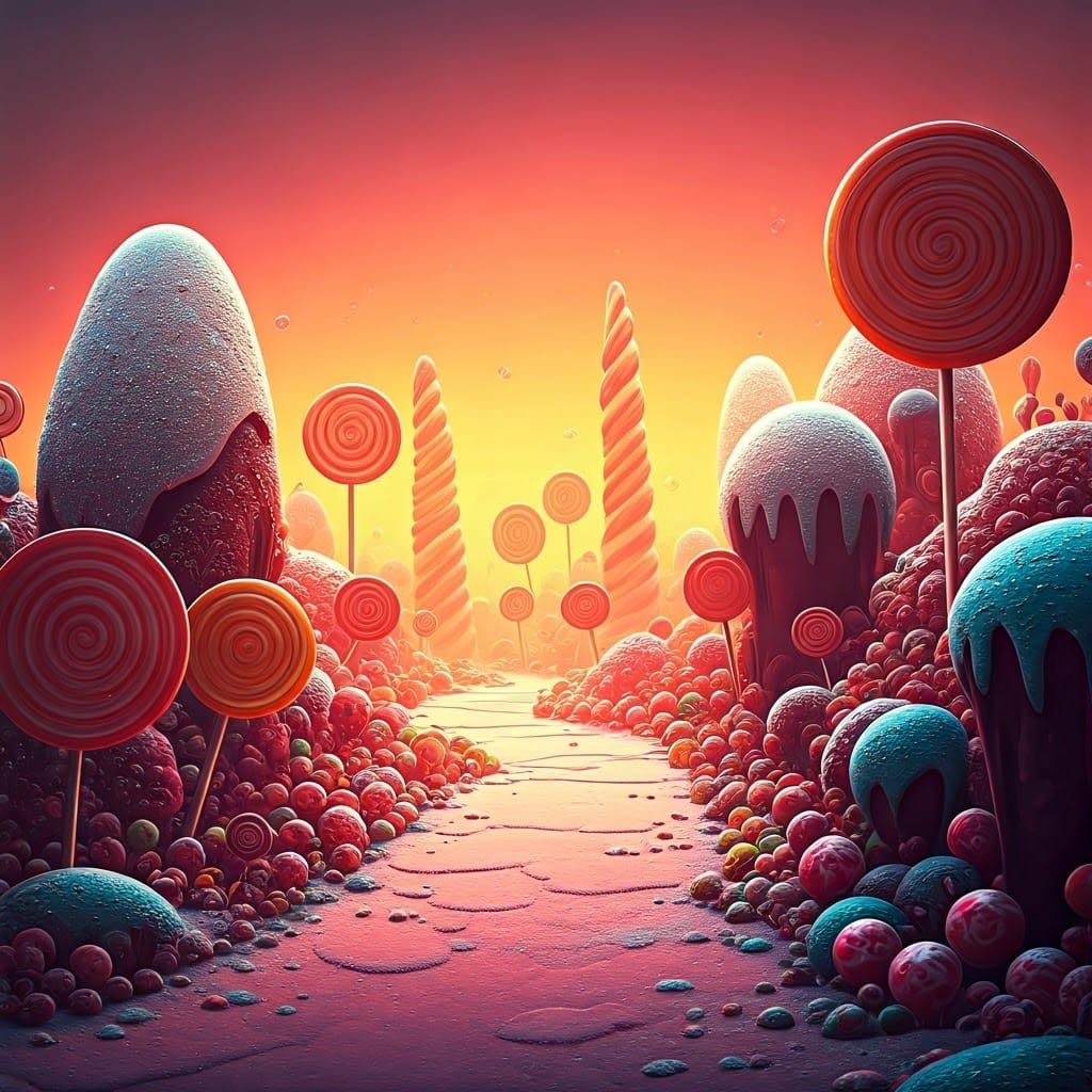 Sugary Candyland Landscape in Postmodern Digital Art Style