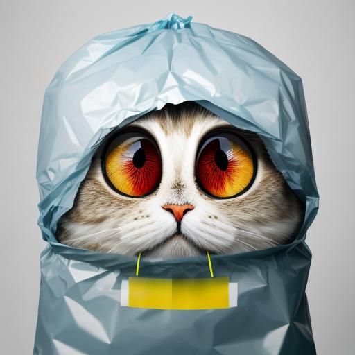 Surreal Anthropomorphic Fluffy Creature with Plastic Bag