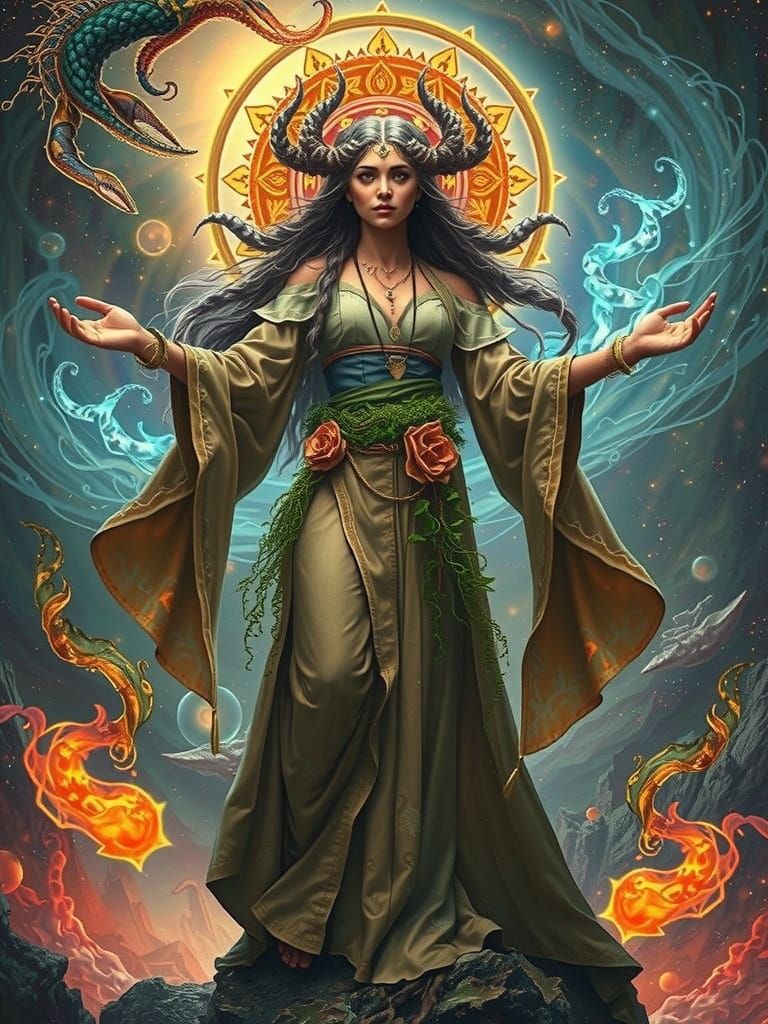 Goddess Gaia in Cosmic Landscape: Hyperdetailed Concept Art