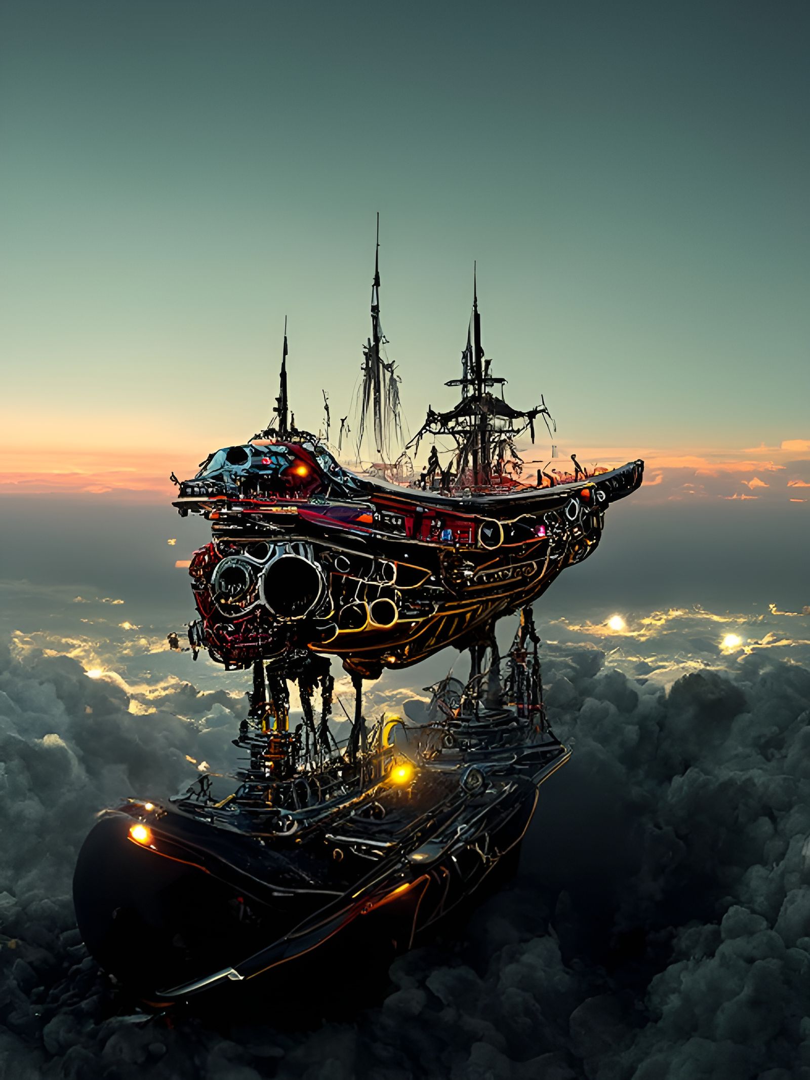 Cyberpunk Steampunk Pirate Spaceship in Space