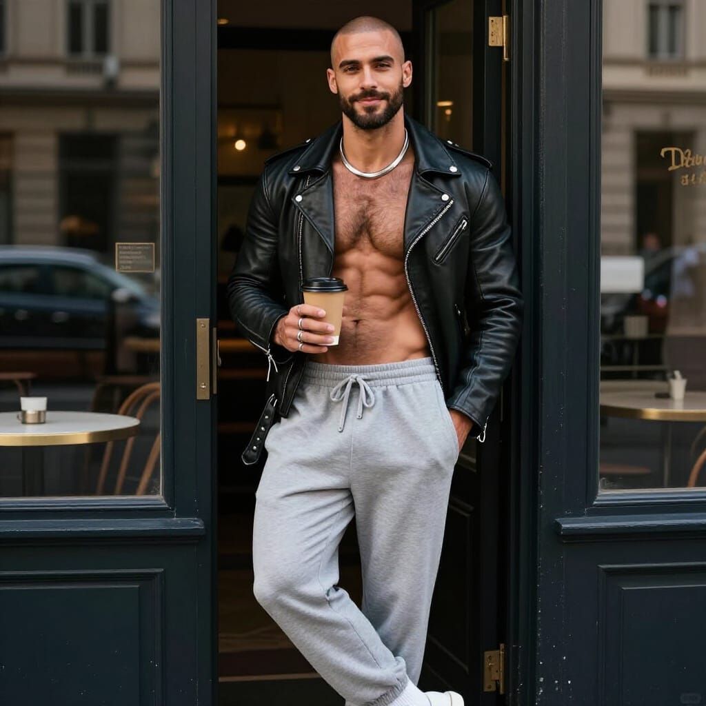 Handsome Man in Berlin Café, Photorealistic Portrait