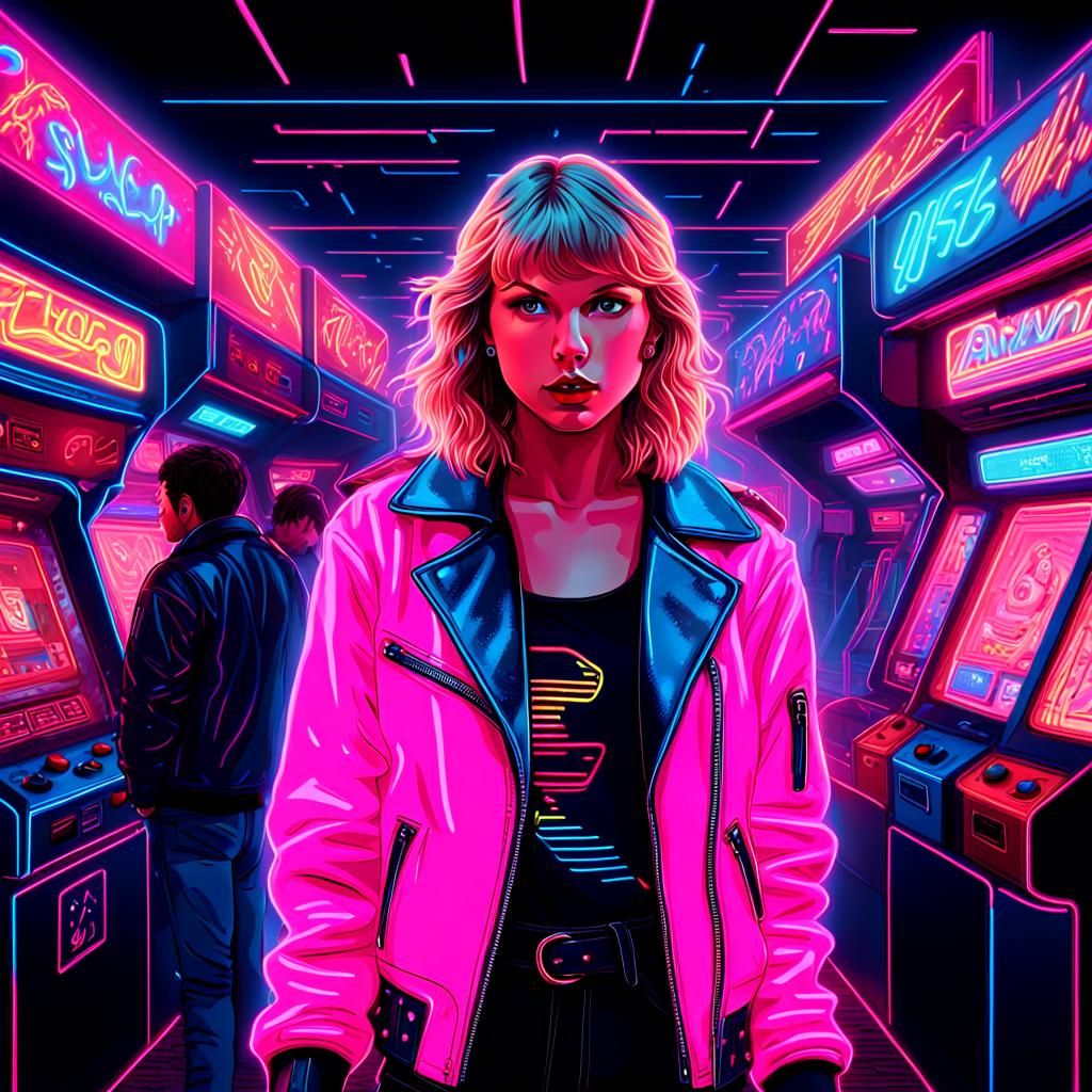 Synthwave Portrait in Neon Retro Arcade