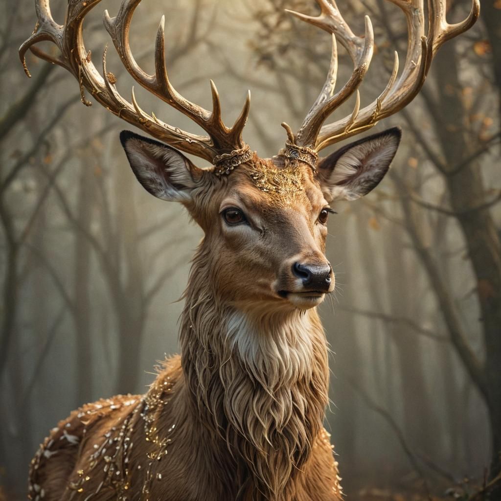 Radiant Golden Deer: Mystical Creature Art