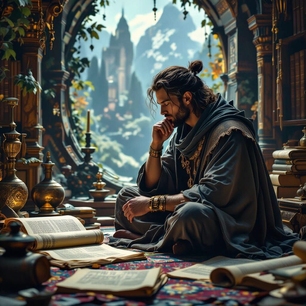 Philosopher Contemplation in Detailed Matte Painting Style