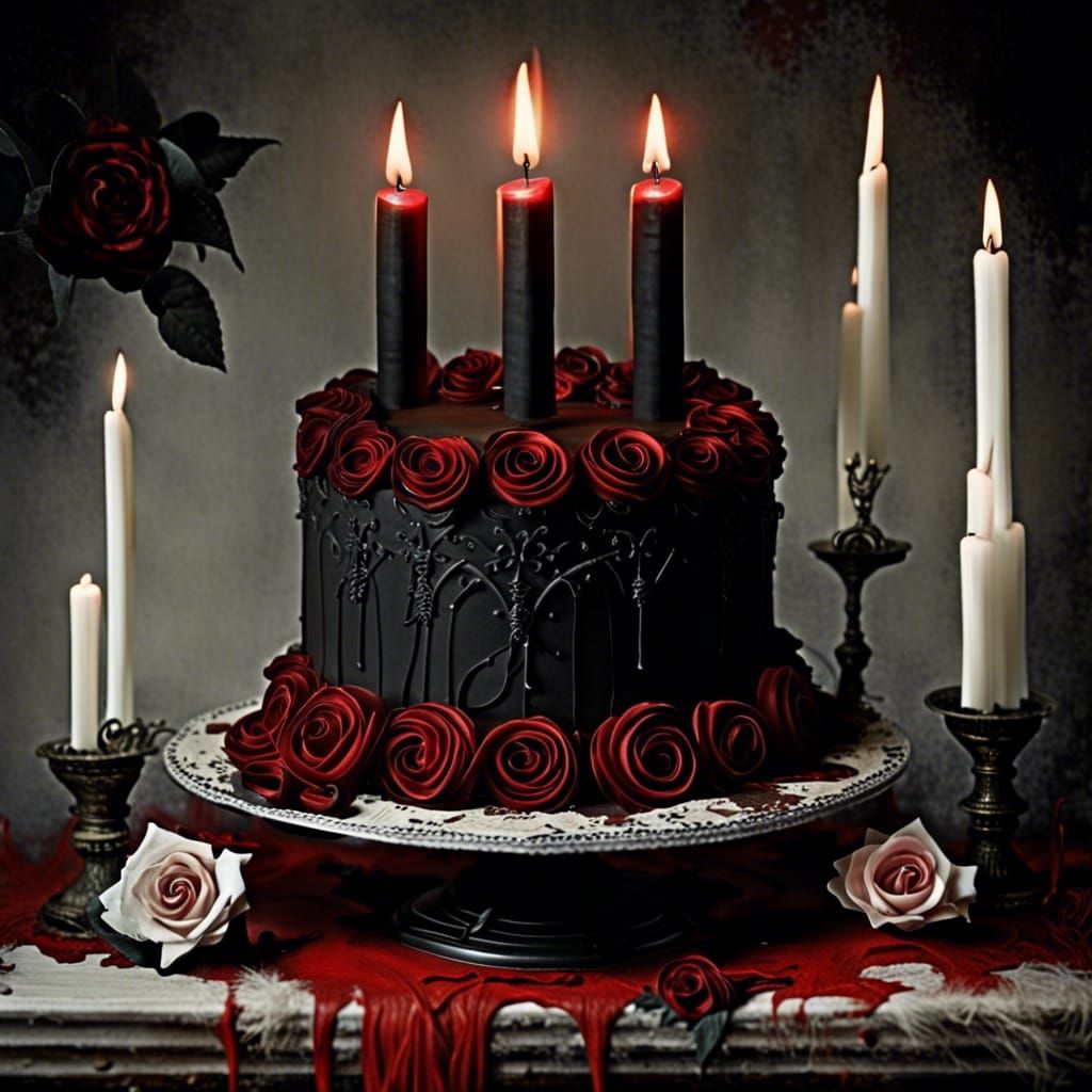 Gothic Cake with Roses and Candles