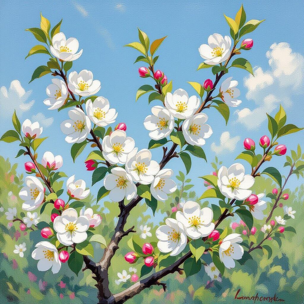 Apple Blossoms in Impressionist Style