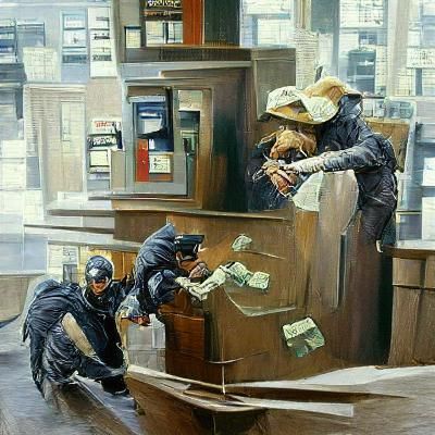 Bank Robbery in Oil Painting Style
