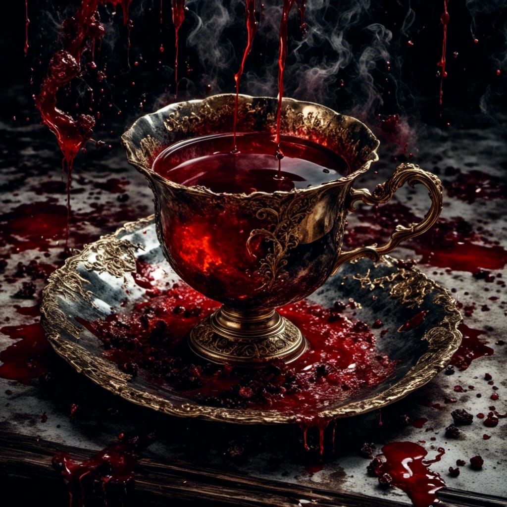 Bloody Teacup Still Life in Watercolor Pastel