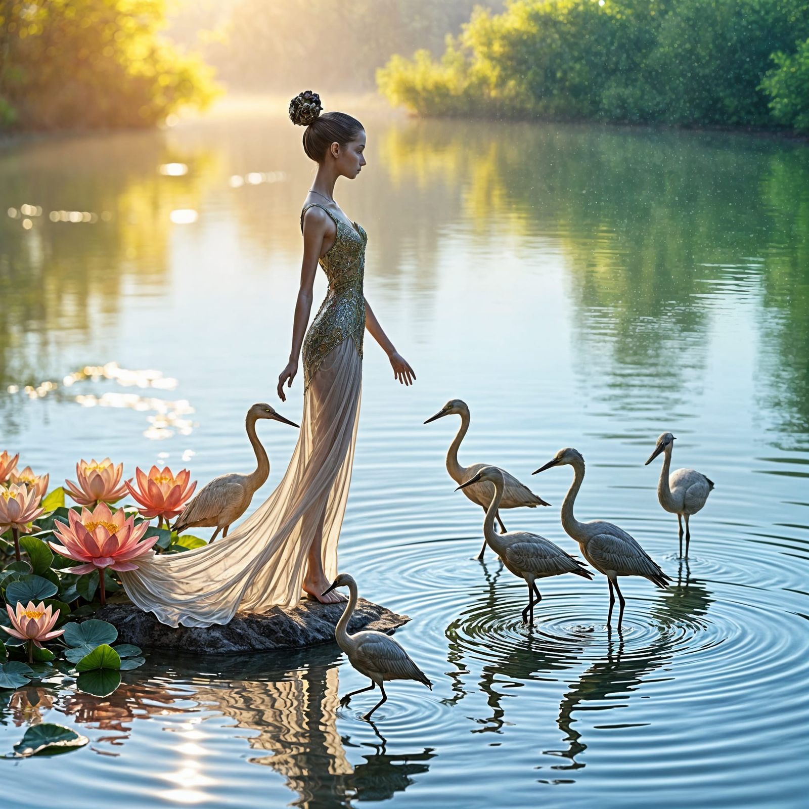 Enameled Glass Fashion Model by Lake, Art Nouveau Style