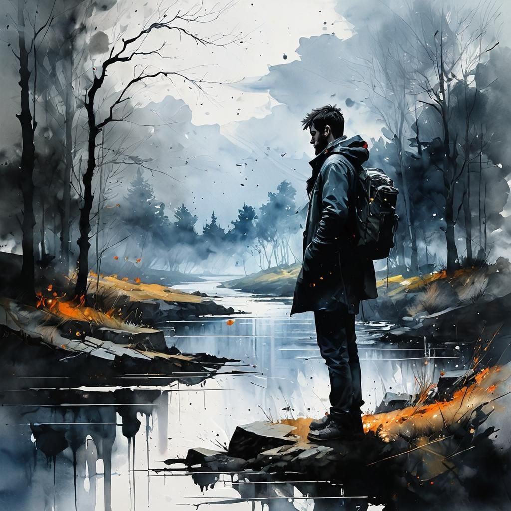 Brooding Landscape in Watercolor Style