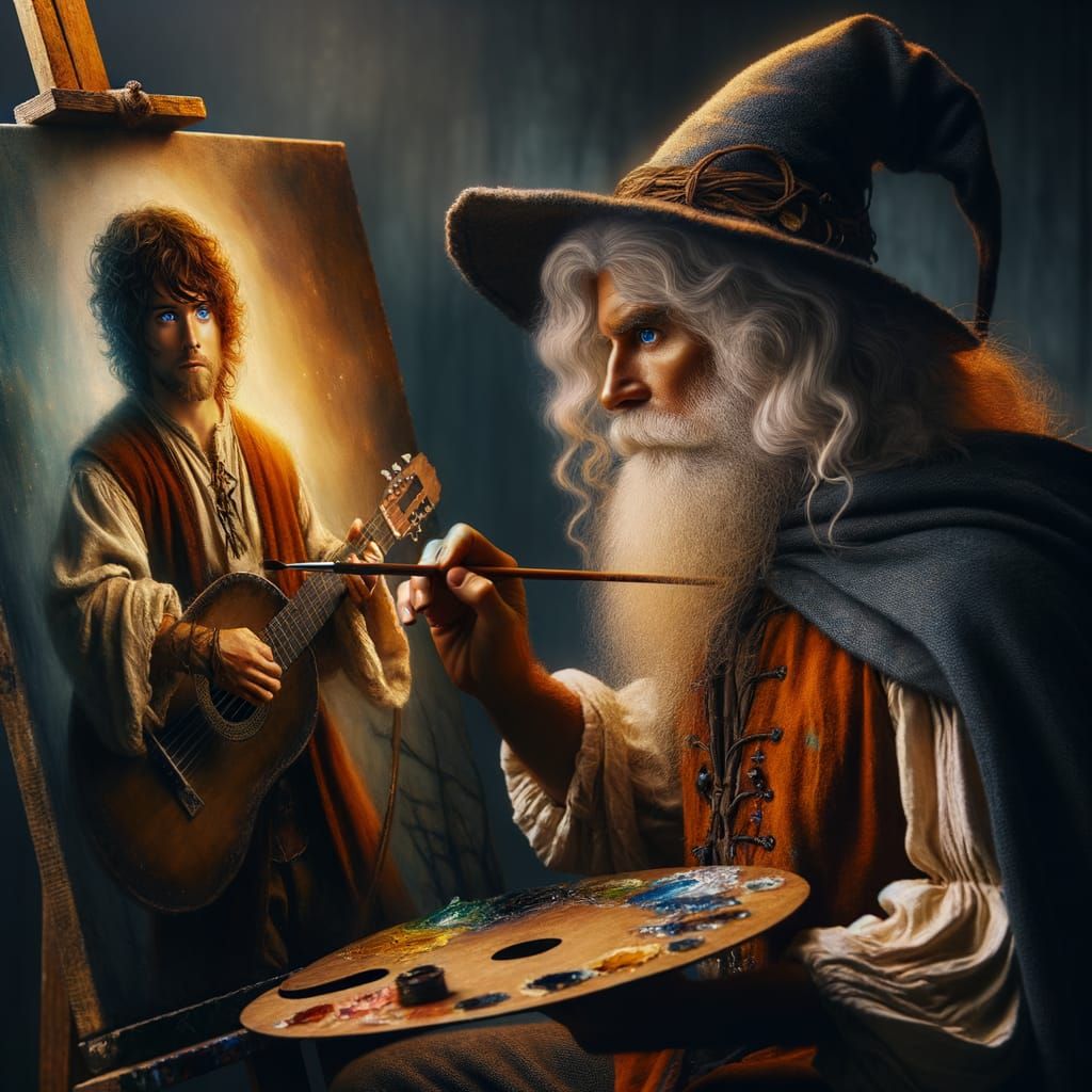Wizard Paints Hobbit Bard at Magical Sunset