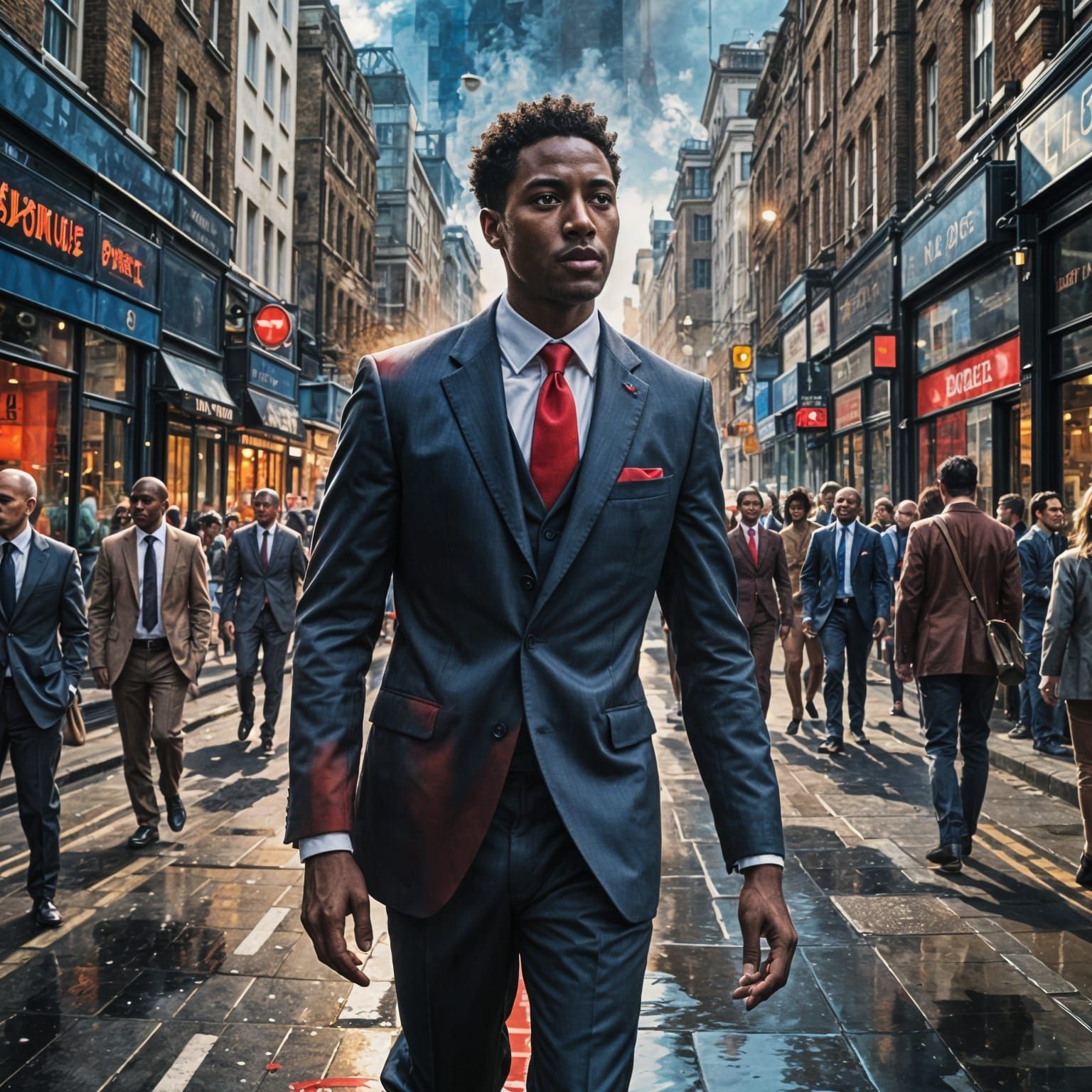 London Street Scene with Purposeful Man