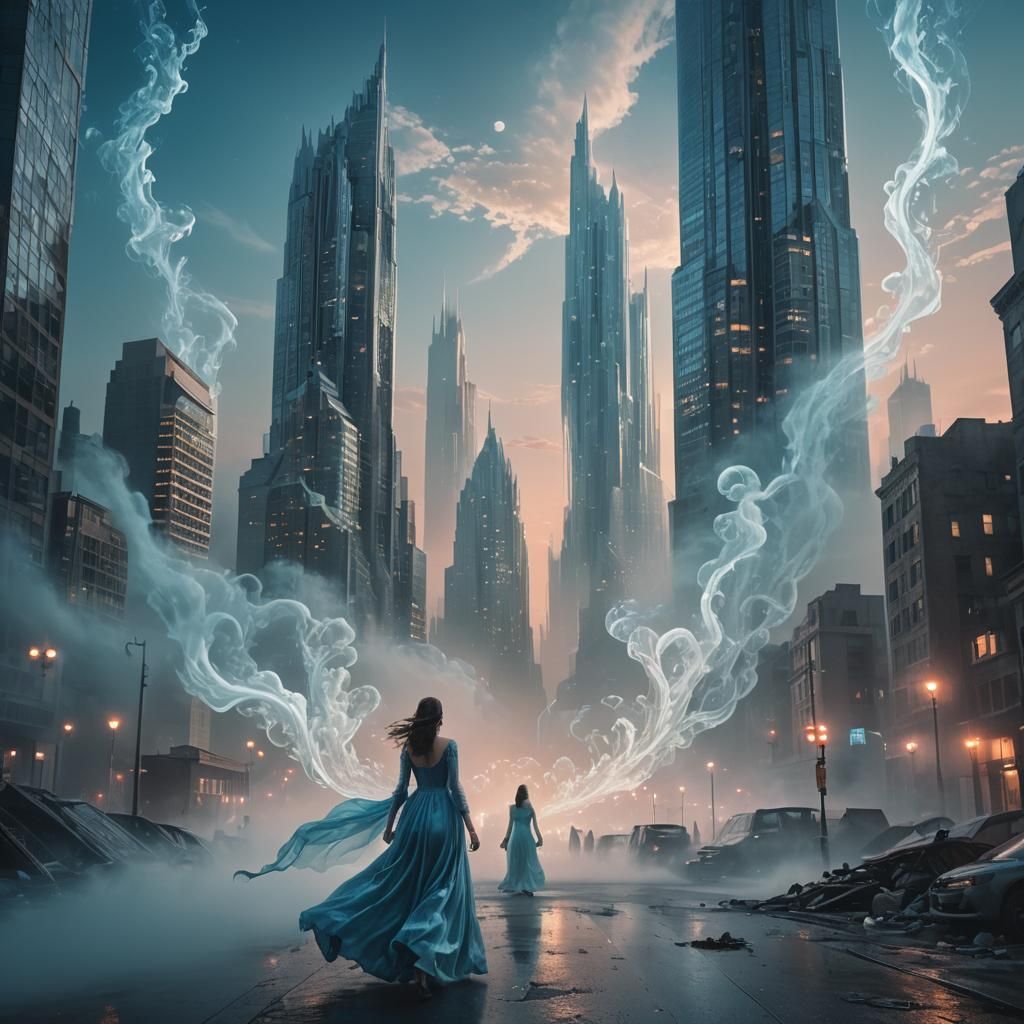 Surreal Dreamscape: Woman in Melting City