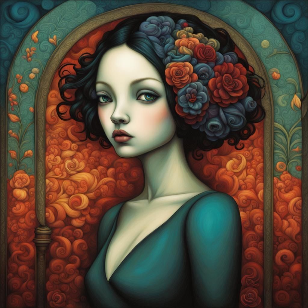 Girl Portrait with Dynamic Lighting in Acrylic Art Style